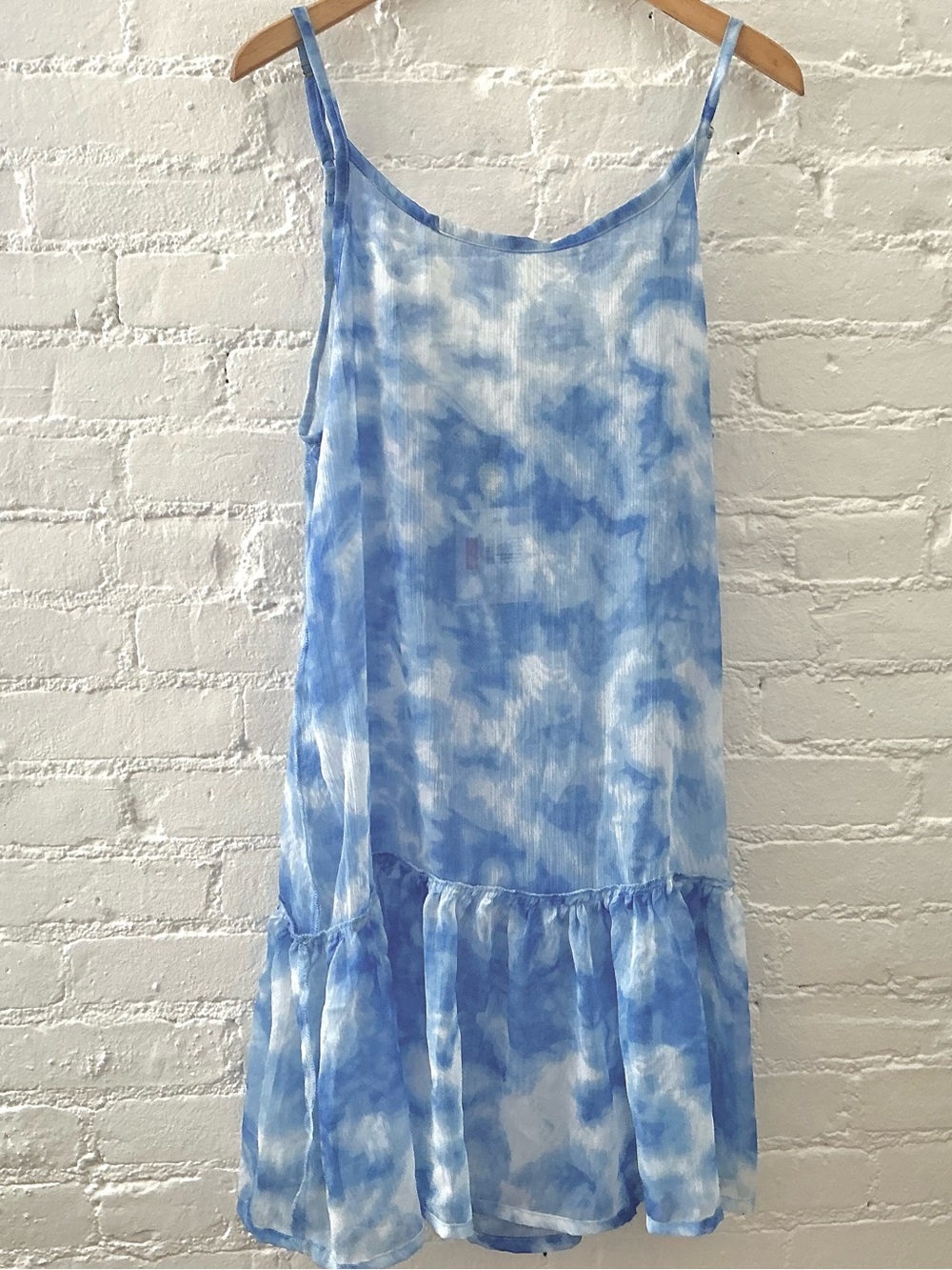 Cyn & Luca Sheer Mini Dress Beach Coverup Blue Tie Dye Ruffle Hem Vacay Resort S